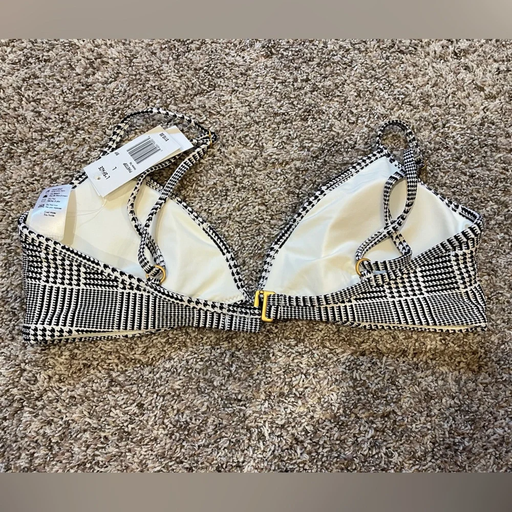 L*Space Jessy Printed Cutout Halter Tie Plaid Bikini Top Size Large